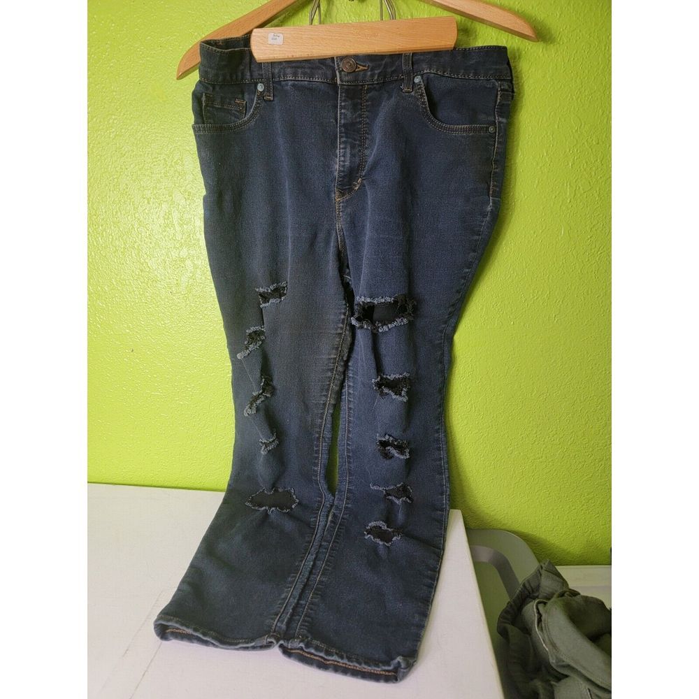 Gloria Vanderbilt Distressed Ripped Pants Jeans Blue Denim Size 14‎
